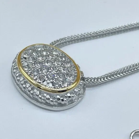 Emma Skye Pave Crystal Necklace Silver Tone Gold Tone Accent Wheat Link Chain 16 - Picture 9 of 13